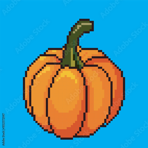 pumpkin pixel art, vector illustration on isolated background.