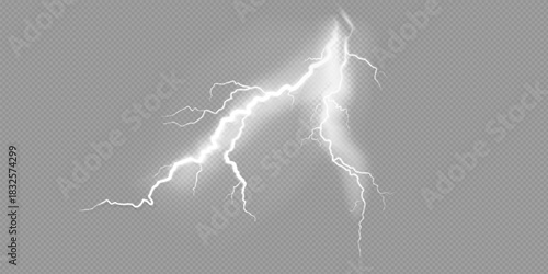 A set of lightning Magic and bright light effects. Vector illustration. Discharge electric current. Charge current. Natural phenomena.