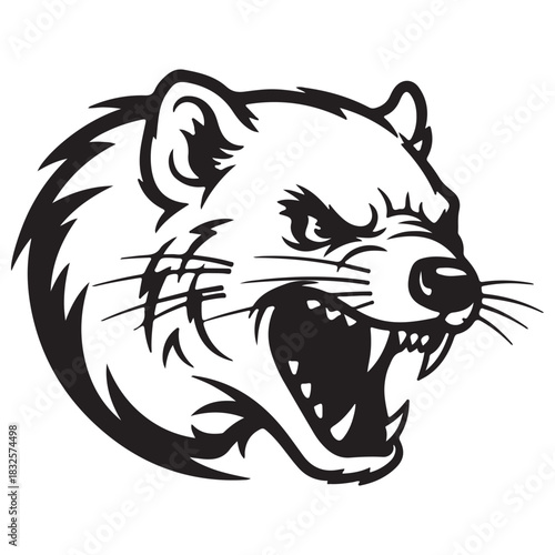 Bold Graphic Stylized Mammal Head Mascot Design Black White