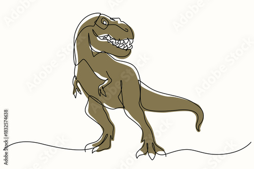 Tyrannosaurus rex one line drawing. T-rex single line illustration. Dinosaur minimalist line art