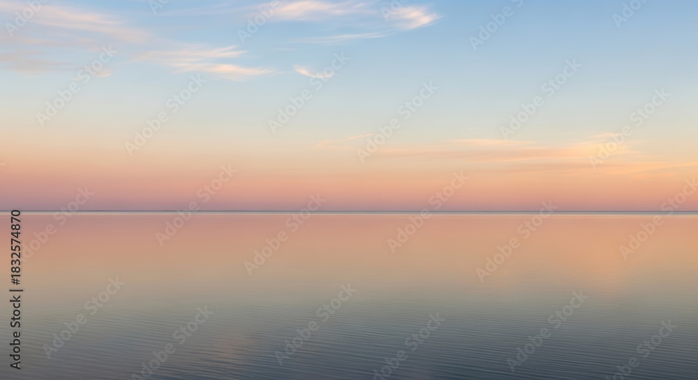 Fototapeta premium Calm ocean horizon at sunset with pastel sky reflection