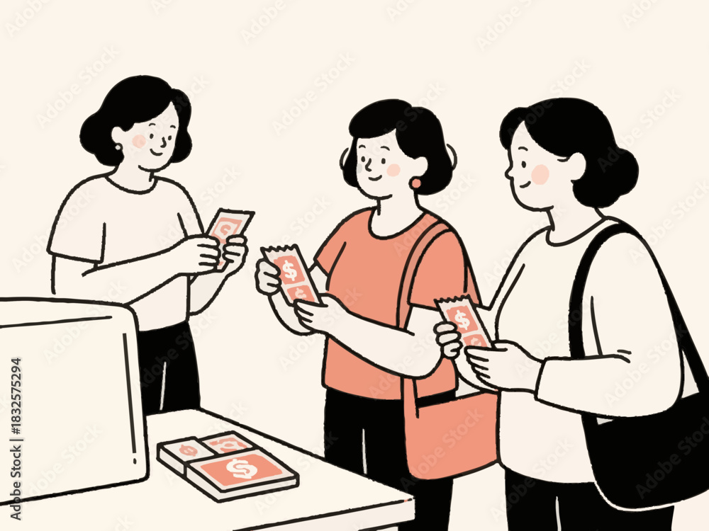 Obraz premium A simple illustration of someone buying a lottery ticket. Dreams. Becoming a millionaire. Cash prize.