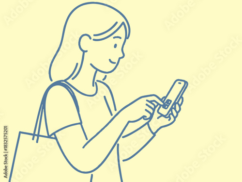 A simple illustration of a woman making a cashless payment. Smart. Payment.