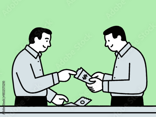 A simple illustration of someone buying a lottery ticket. Dreams. Becoming a millionaire. Cash prize.