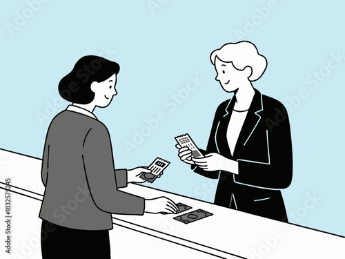 A simple illustration of someone buying a lottery ticket. Dreams. Becoming a millionaire. Cash prize.