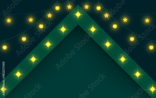 Abstract green background with glowing yellow rays effects