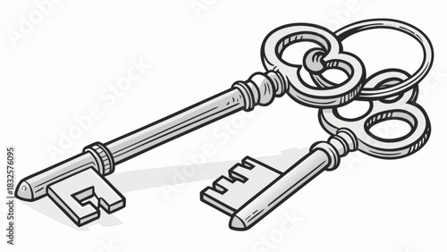 Elegant vintage skeleton keys, hand-drawn vector illustration. symbolizing access, solutions, security, discovery, and opportunity, unlocking secrets and future possibilities.