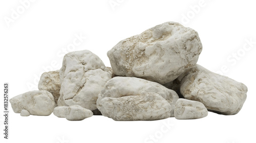 Pile of natural white rough textured rocks isolated for design