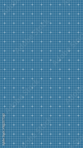 Blue grid pattern with white cross marks evenly spaced on dark blue background ideal for engineering blueprint, measurement, digital interface, mapping or 3D modeling design projects