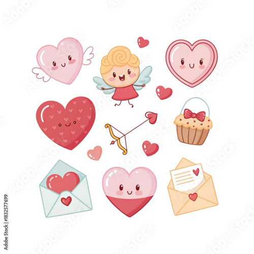 set of valentine cards with hearts