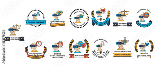 A collection of virtual reality badges