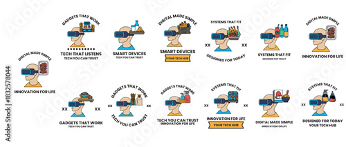 A series of images of a man wearing a virtual reality headset