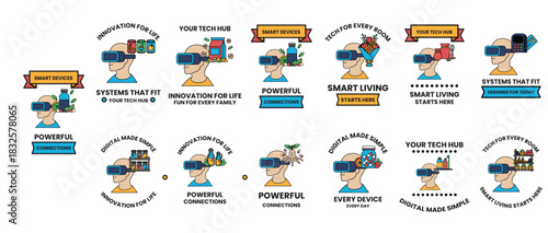 A series of images of people wearing virtual reality goggles