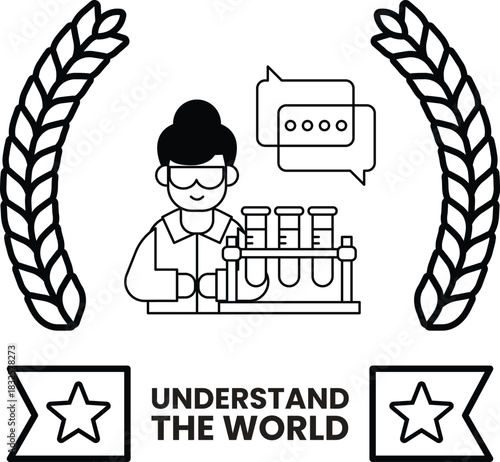 A man in a lab coat is holding a beaker and a test tube