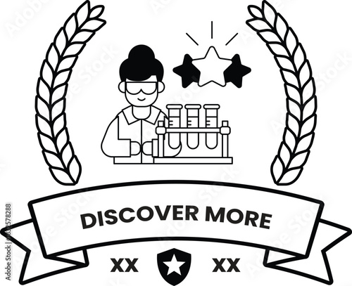 A man in a lab coat is surrounded by beakers and test tubes