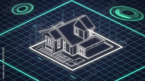 Dynamic Digital Rendering Showcasing Intricate House Construction