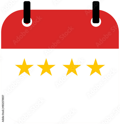 Calendar icon with four stars. Denotes high quality, good rating, or premium dates. UI design.