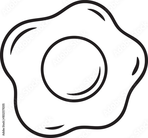 Black outline of a fried egg with a circular yolk on a white background food breakfast
