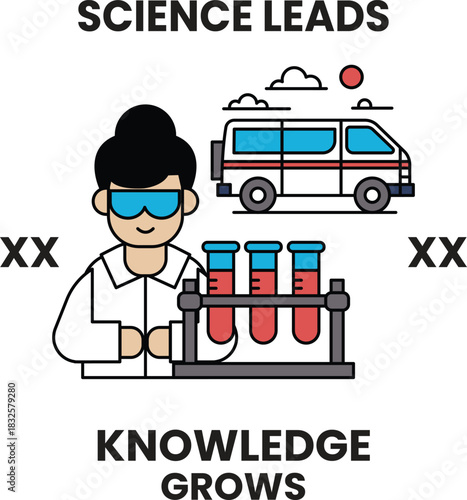 A woman in a lab coat is holding a test tube
