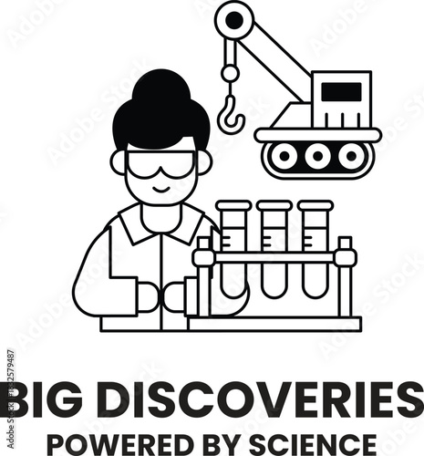 A woman is holding a bunch of test tubes and a crane is lifting them