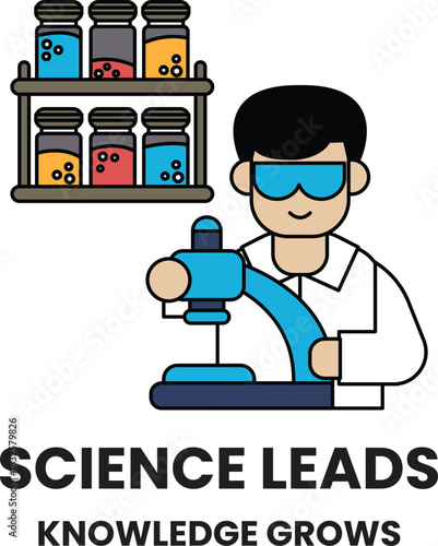 A man in a lab coat is holding a microscope