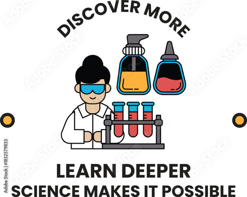 A man in a lab coat is holding a test tube and a bottle of liquid