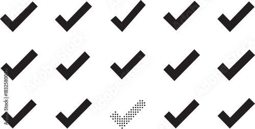 Multiple check mark symbols indicating validation and success on white background