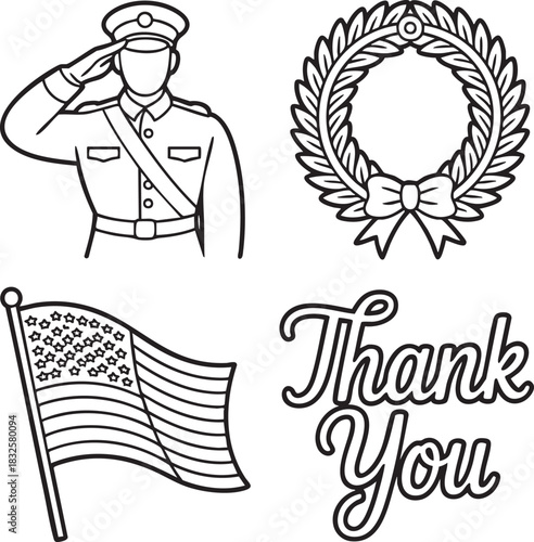 Military salute wreath American flag and thank you text graphic soldier uniform 1