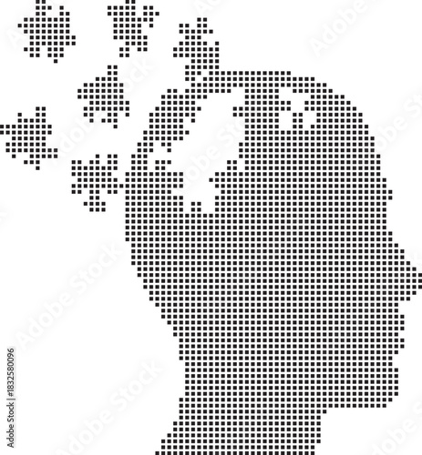 Halftone Dot Matrix Human Head Profile with Puzzle Pieces Symbolizing Memory Loss Vector