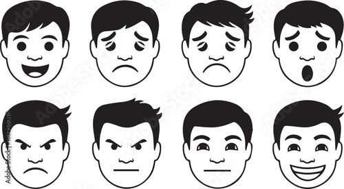 Collection of Male Face Emoticons Showing Different Emotions