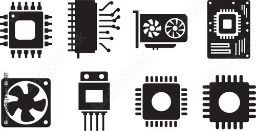 Computer hardware and electronic component icons processor