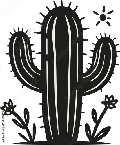 Wallpaper Mural Vintage Rustic Cactus Illustration with Wildflowers – Hand-Made Desert Botanical Art Torontodigital.ca