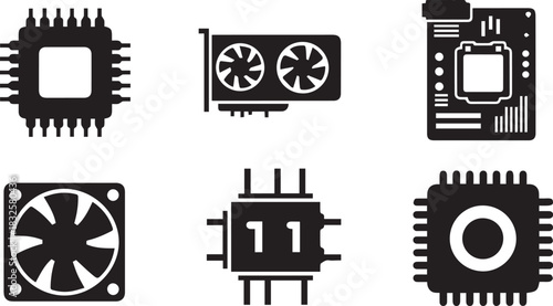 Computer Hardware Components Icons Keywords: computer, hardware, component, cpu, processor