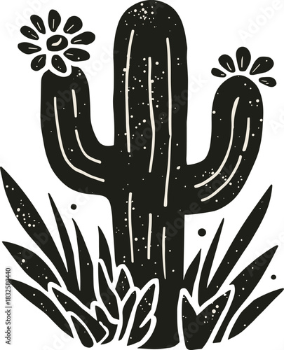 Wallpaper Mural Vintage Rustic Cactus Illustration with Wildflowers – Hand-Made Desert Botanical Art Torontodigital.ca