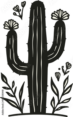 Wallpaper Mural Vintage Rustic Cactus Illustration with Wildflowers – Hand-Made Desert Botanical Art Torontodigital.ca