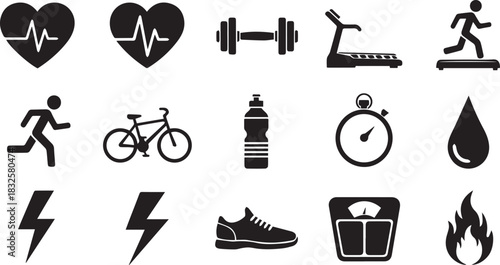 Fitness and health icons collection heart heartbeat