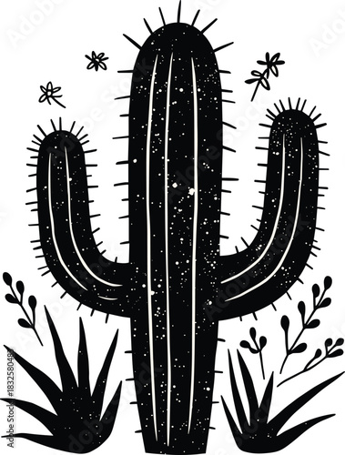 Wallpaper Mural Vintage Rustic Cactus Illustration with Wildflowers – Hand-Made Desert Botanical Art Torontodigital.ca