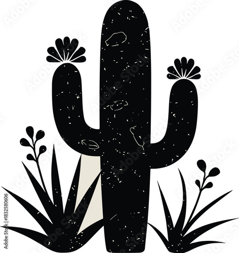 Wallpaper Mural Bold Black Cactus Silhouette – Minimalist Desert Plant Line Art Torontodigital.ca