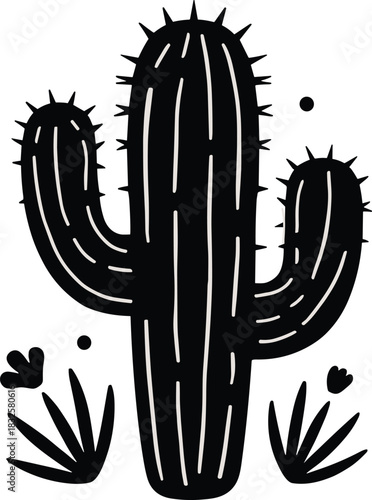 Wallpaper Mural Bold Black Cactus Silhouette – Minimalist Desert Plant Line Art Torontodigital.ca