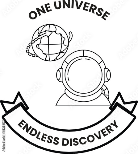 A black and white image of a man in a space suit with a globe in the background