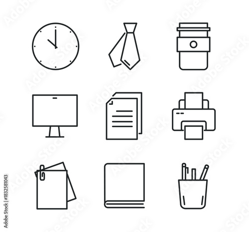 Office line editable stroke icons set. Vector illustration
