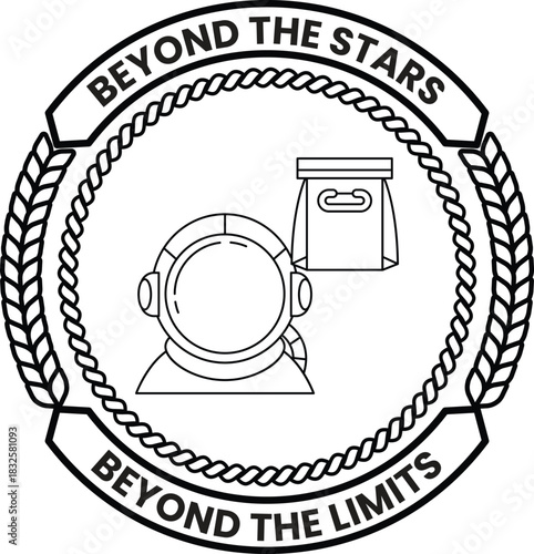 A logo for Beyond the Stars that features a man in a diving suit