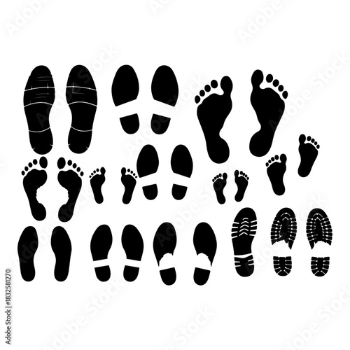 silhouette of diffferent footprint set