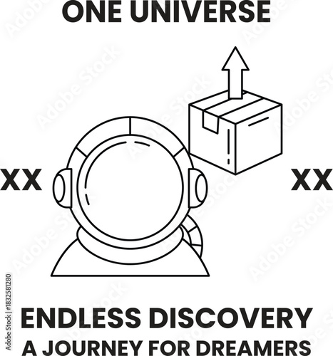 A man in a spacesuit is shown with a box in front of him