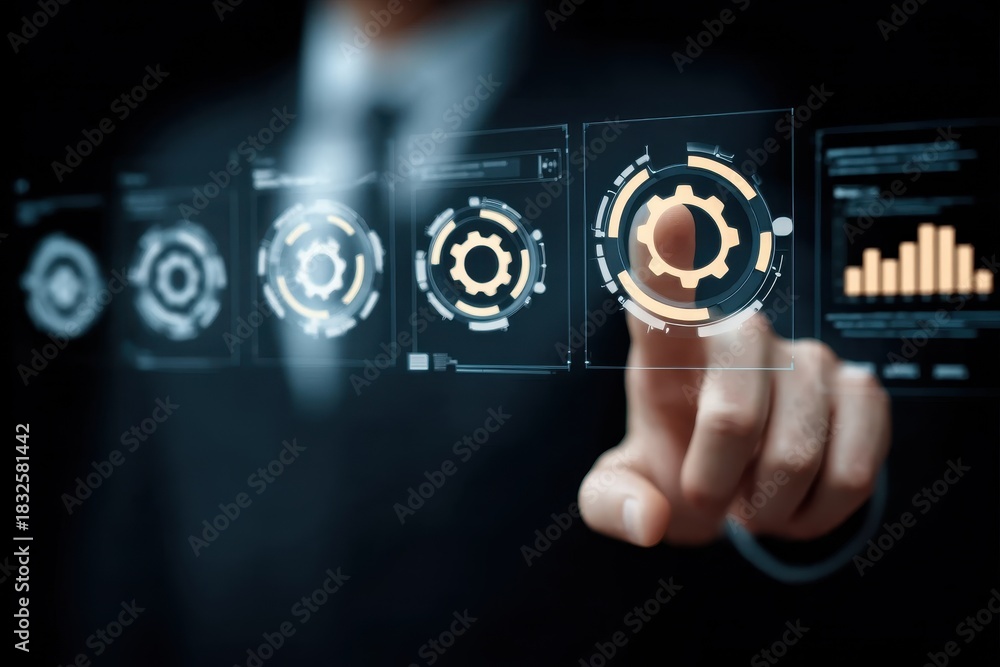 Fototapeta premium Futuristic dashboard blending project planning visualization operation pipelines task mapping execution control and performance optimization management