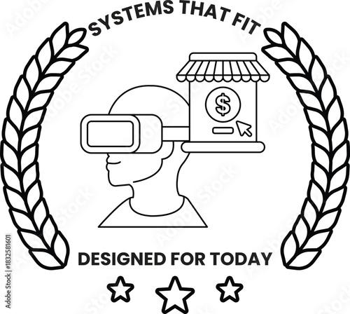 A man wearing a virtual reality headset is holding a shopping cart with a $20 bi