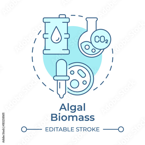 Algal biomass soft blue concept icon. Algae cultivation, photosynthesis biomass. Chemical production. Round shape line illustration. Abstract idea. Graphic design. Easy to use in article, brochure