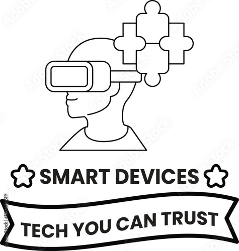 A man wearing a virtual reality headset is shown with a puzzle piece in his head