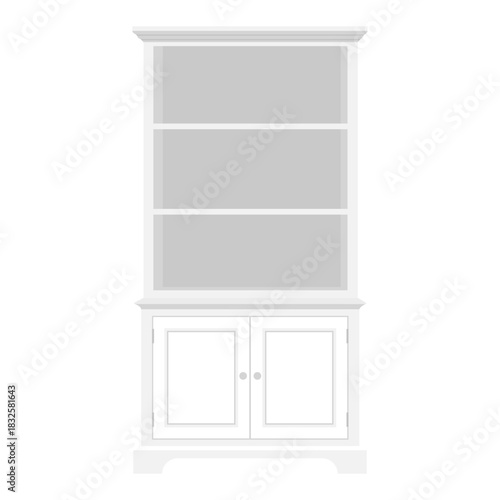 White wooden cabinet furniture with shelves and doors
