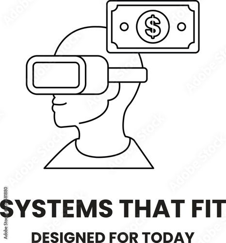 A man wearing a virtual reality headset with a dollar bill on his head